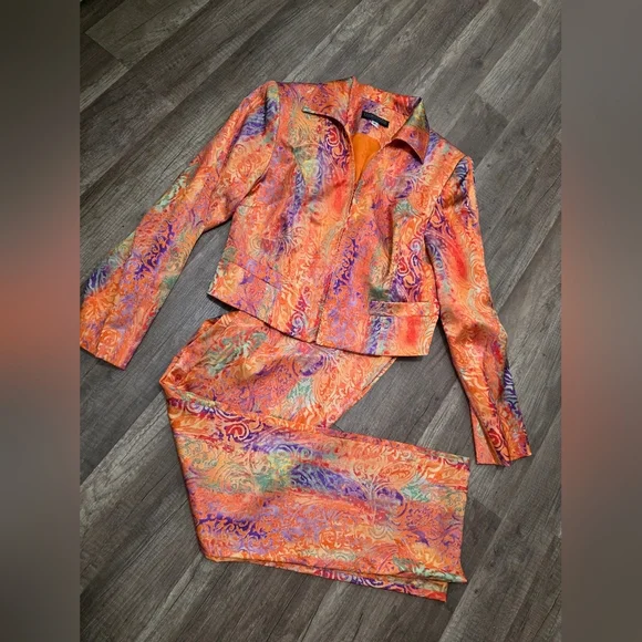 Vintage Lauren Taylor Satin Pants Suit Set Orange Candy Y2K Lagenlook Classy 6
